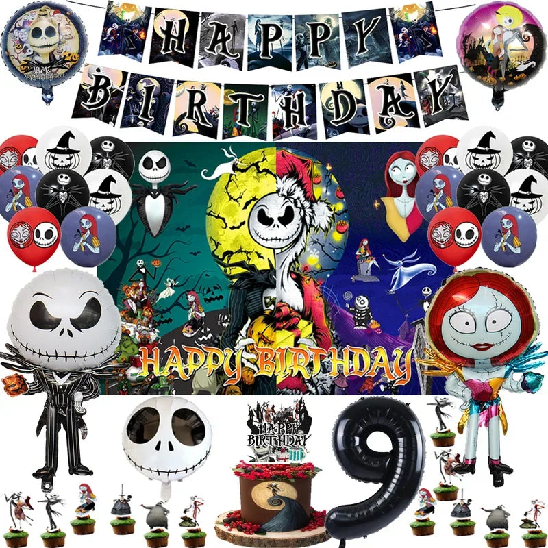 The Nightmare Before Christmas Party Supplies - Jack Skellington Theme Birthday Decorations - Includes Balloons, Banner, Tableware & Halloween Toys