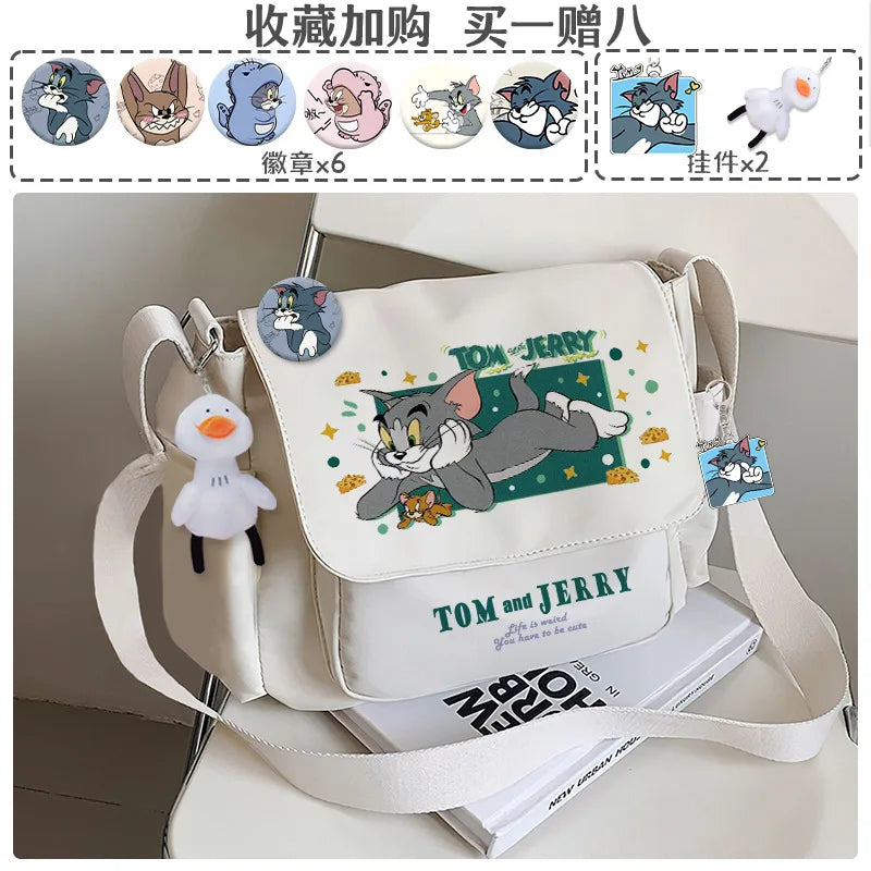 Tom And Jerry Crossbody One Shoulder Backpack Men'S And Women'S Canvas Bags Student Tote Bag Knapsack