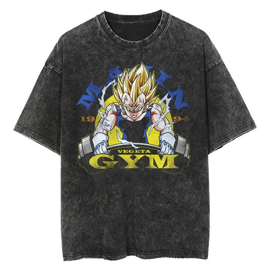 Dragon Ball Anime Graphic T-Shirt - Hip Hop Streetwear for Men - Washed Cotton, Oversized Summer Top - Vintage Style Short Sleeve Tee