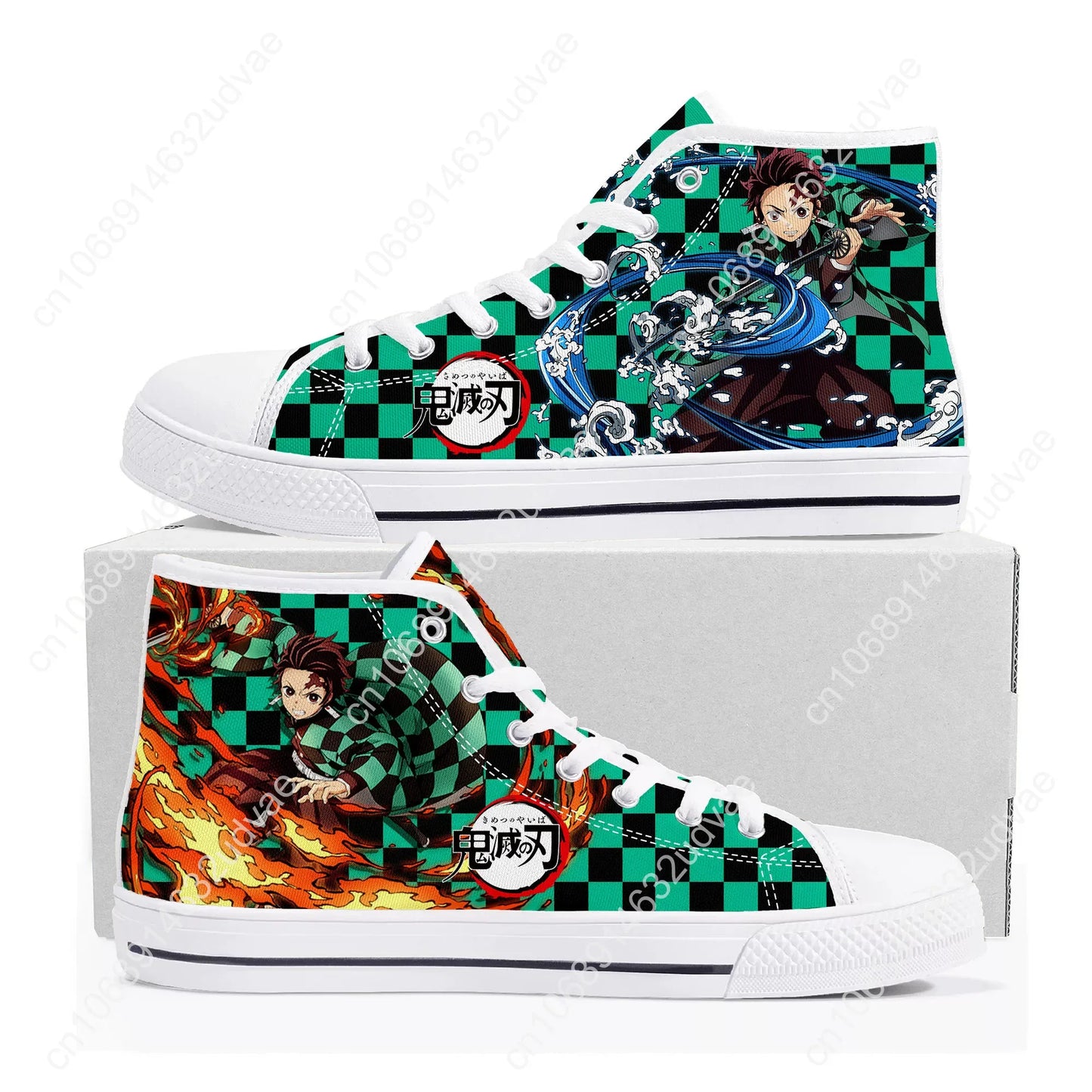 Demon Slayer Kimetsu No Yaiba High-Top Sneakers - Tanjiro & Nezuko Canvas Shoes for Men, Women, and Teenagers - Custom Casual Sneakers