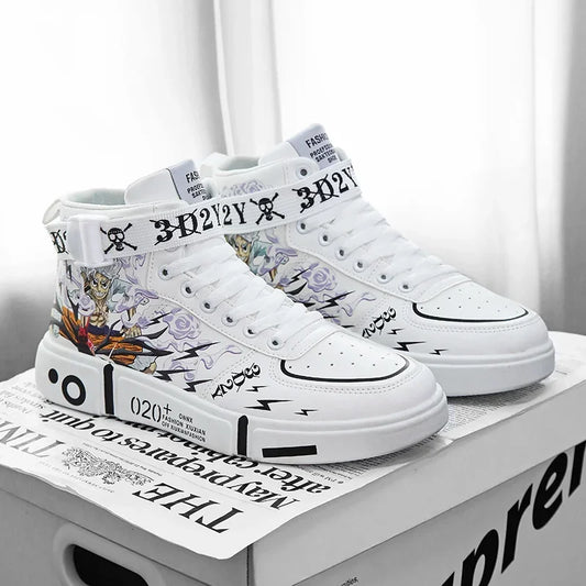 2024 Autumn One Piece High-Top Skateboard Shoes - Fashion White Casual Sneakers for Men & Women