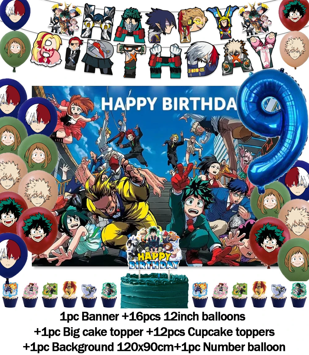 Hot Anime My Hero Academia Theme Kids Birthday Party Digital Balloon Banner Cake Topper Background Decoration Supplies