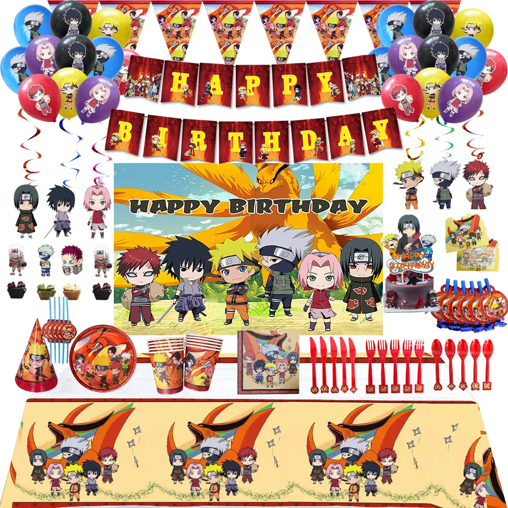 Naruto-Themed Birthday Party Kit - Custom Disposable Tableware, Banner & Studio Props - Perfect for Anime-Themed Celebrations & Baby Showers