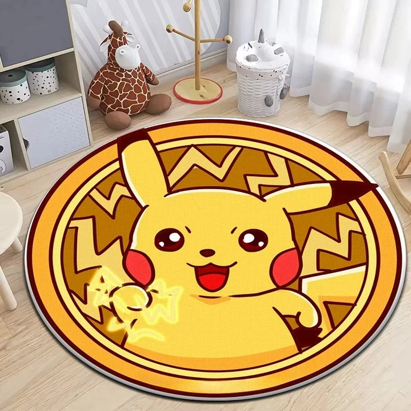 Pokémon Round Carpet - Cute Cartoon Printed Mat for Bedroom, Living Room, and Door - Retro Anime Area Rug for Picnic and Home Decor