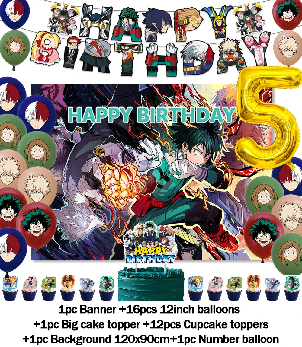 Hot Anime My Hero Academia Theme Kids Birthday Party Digital Balloon Banner Cake Topper Background Decoration Supplies