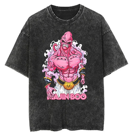 Dragon Ball Anime Graphic T-Shirt - Hip Hop Streetwear for Men - Washed Cotton, Oversized Summer Top - Vintage Style Short Sleeve Tee