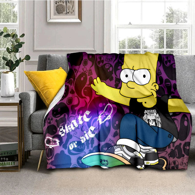 2025 New The Simpsons Cartoon Flannel Blanket - Soft, Comfortable Throw for Beds, Sofas, and Home - Perfect for Kids and Bedrooms