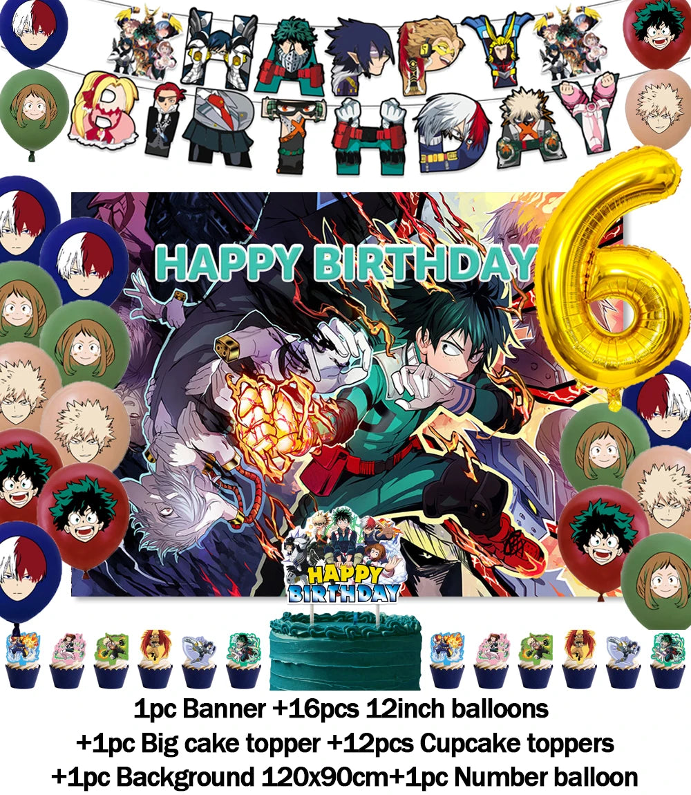 Hot Anime My Hero Academia Theme Kids Birthday Party Digital Balloon Banner Cake Topper Background Decoration Supplies