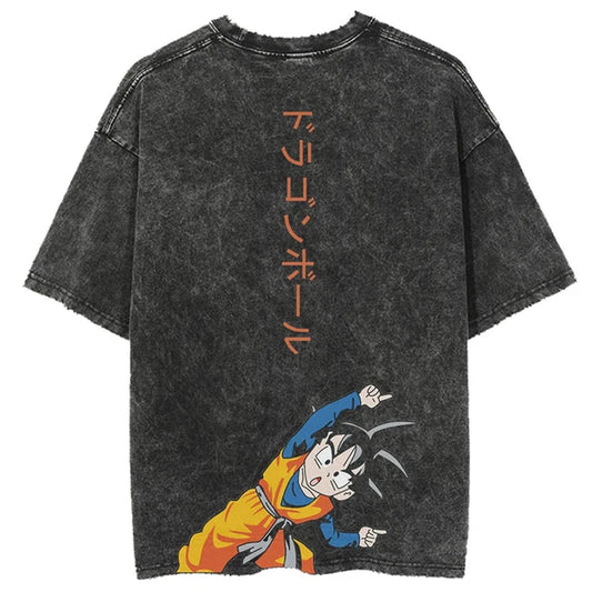 Dragon Ball Anime Graphic T-Shirt - Hip Hop Streetwear for Men - Washed Cotton, Oversized Summer Top - Vintage Style Short Sleeve Tee