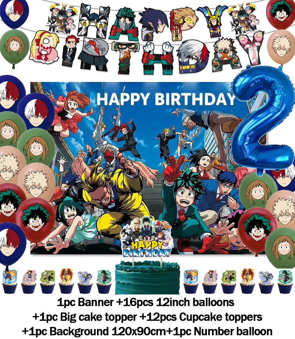 Hot Anime My Hero Academia Theme Kids Birthday Party Digital Balloon Banner Cake Topper Background Decoration Supplies