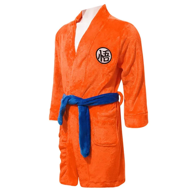 Dragon Ball Goku Themed Flannel Bathrobe - Unisex Adult Anime Sleepwear & Night Robe - Casual Home Clothing