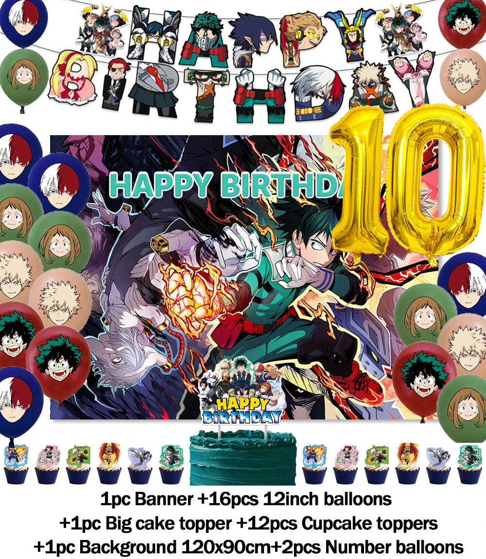 Hot Anime My Hero Academia Theme Kids Birthday Party Digital Balloon Banner Cake Topper Background Decoration Supplies