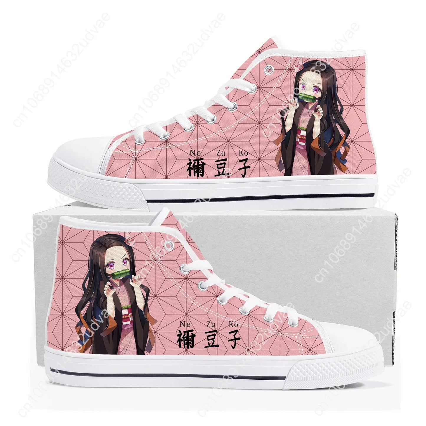 Demon Slayer Kimetsu No Yaiba High-Top Sneakers - Tanjiro & Nezuko Canvas Shoes for Men, Women, and Teenagers - Custom Casual Sneakers