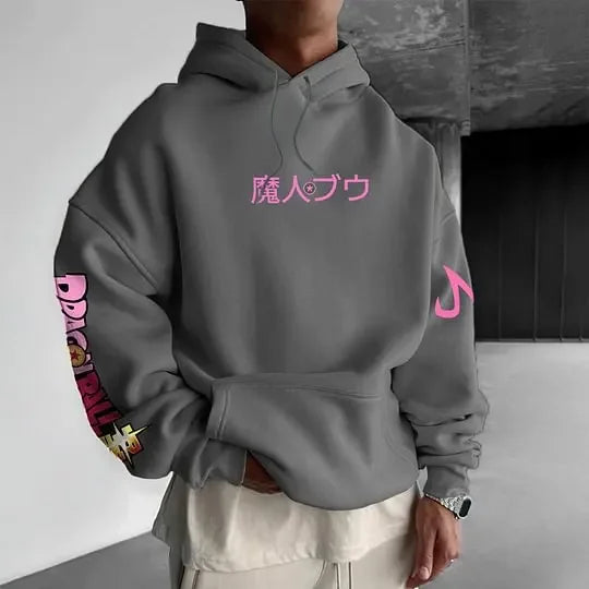 Dragon Ball Majin Boo Print Hoodie - Oversized Men's Hooded Sweatshirt - Loose Fit Pullover - Casual Streetwear