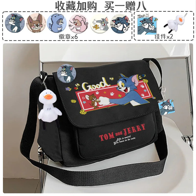 Tom And Jerry Crossbody One Shoulder Backpack Men'S And Women'S Canvas Bags Student Tote Bag Knapsack